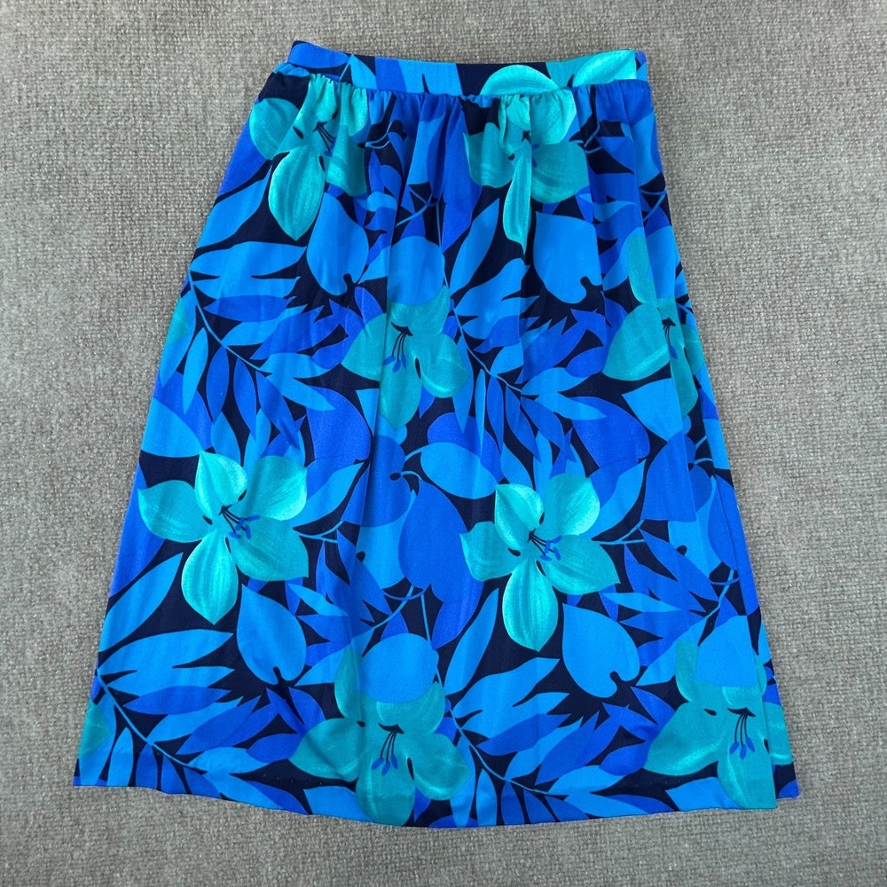 Perfection Fit By Roxanne A Line Skirt Womens Small Blue Floral Stretch Pleated